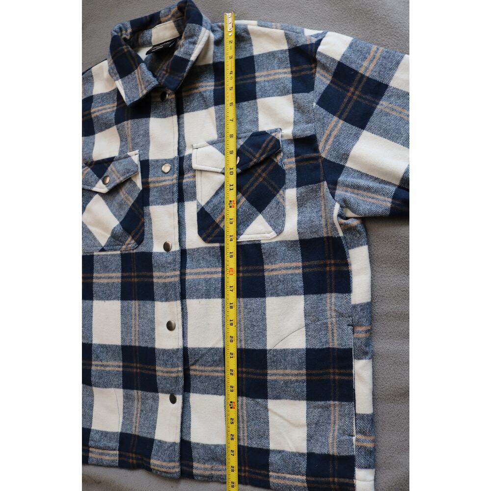 HFX Flannel Shirt Womens Medium Blue Brown White Plaid Flap Pockets Snap Buttons - Picture 4 of 16